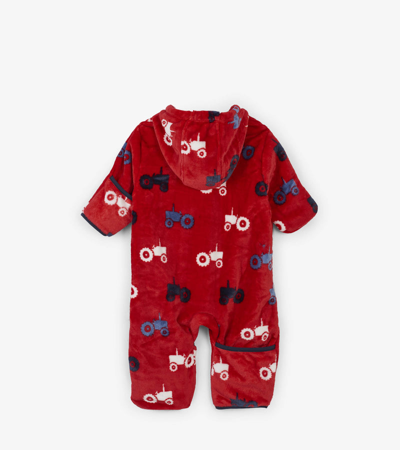 warm onesie for baby boy with tractor print