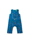 baby boy onesie overalls, blue with camping print
