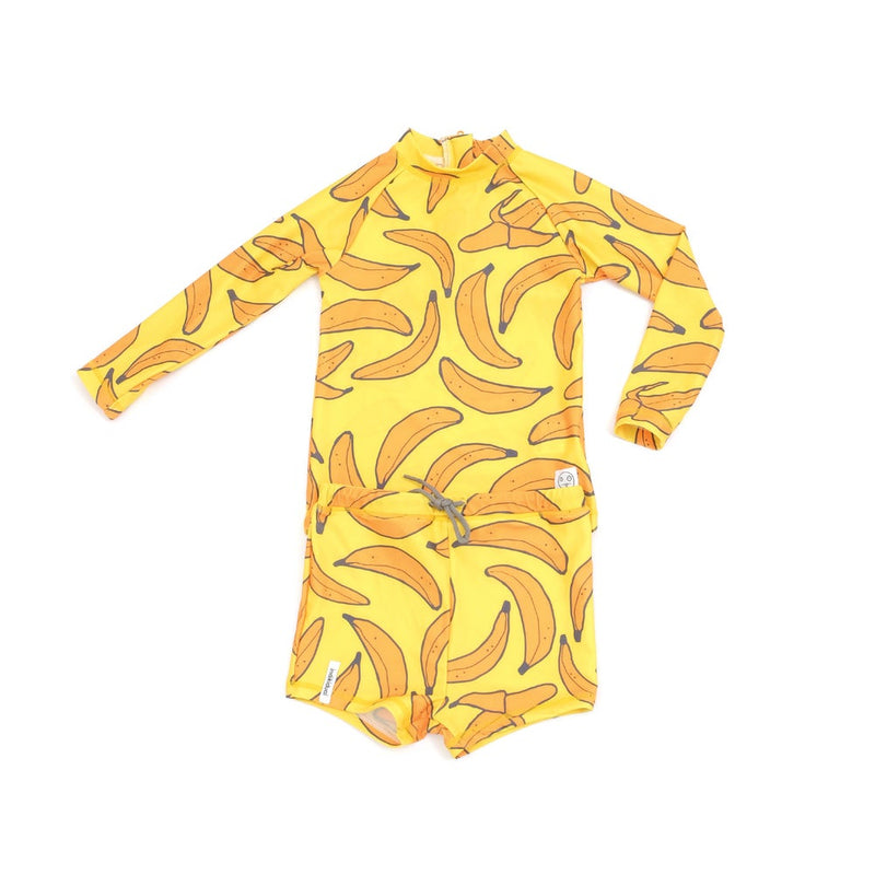 Banana Print Swim Shorts and Rashguard Set