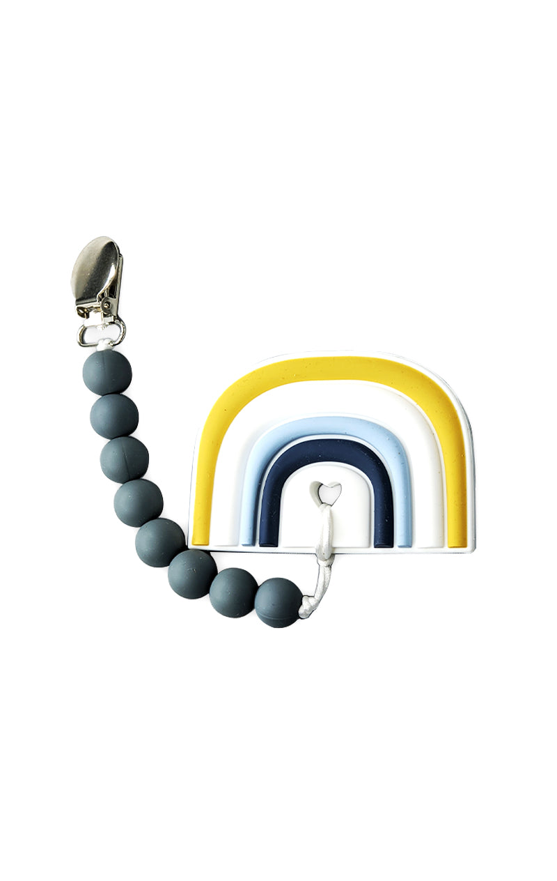Blue Rainbow Baby Teether and Clip